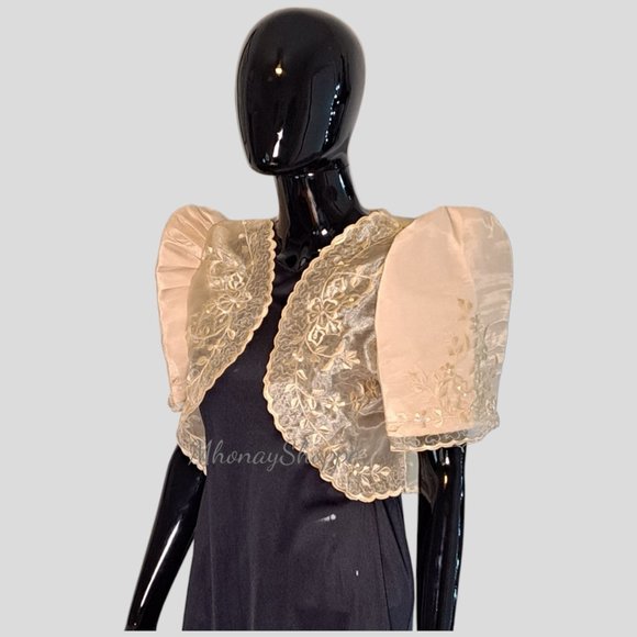 Champagne-Modern Filipiniana Bolero with Mestiza Sleeves - Picture 3 of 6
